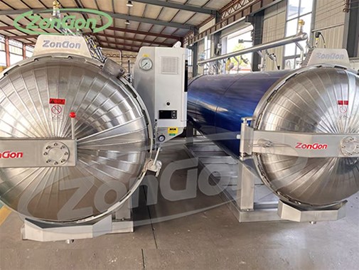 车间3台1200x4500cm全自动蒸汽杀菌锅发往湖南博士康